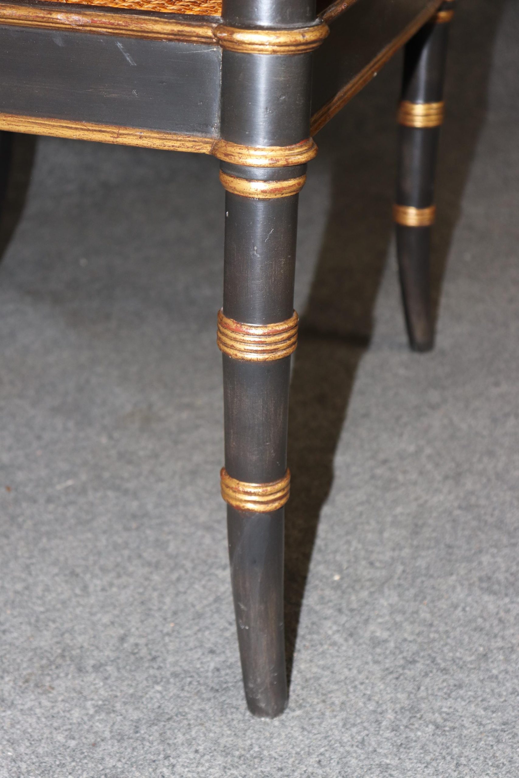 8 Alfonso Marina Ebonized and Gilt Regency Style Dining Chairs, Kitchen Chairs - Image 7