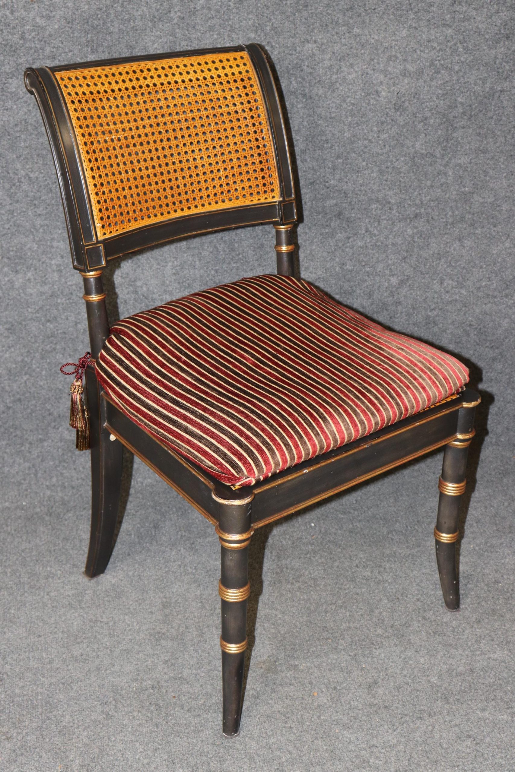 8 Alfonso Marina Ebonized and Gilt Regency Style Dining Chairs, Kitchen Chairs - Image 6