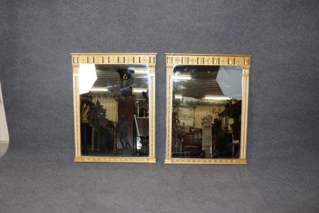 Pair of Louis XVI Style Vintage Paint Decorated and Carved Gilt Mirrors, Gold Mirrors