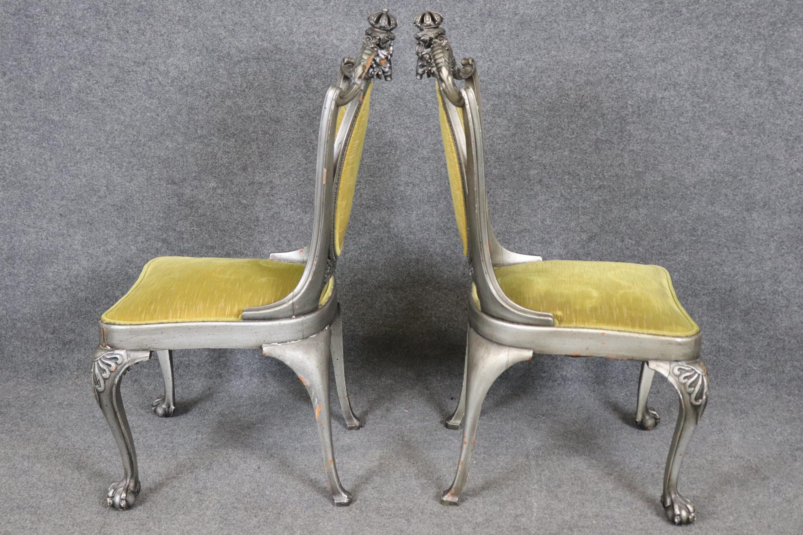 Antique Set of 12 English Carved Silver Gilt Ball and Claw Dining Side Chairs, Conference Chairs - Image 5