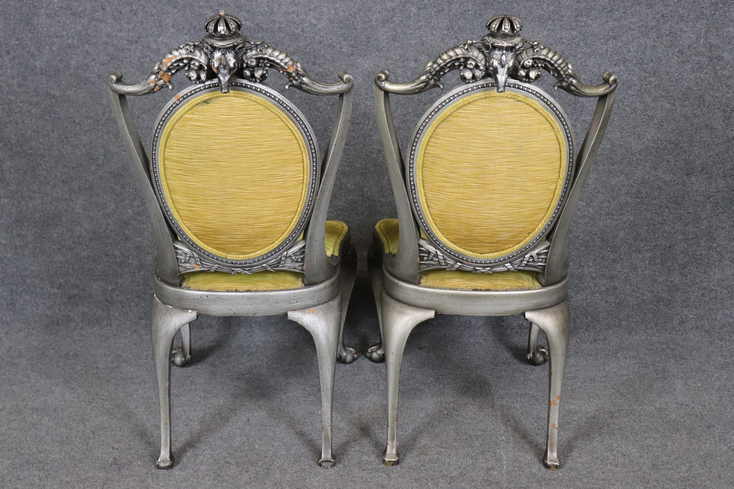 Antique Set of 12 English Carved Silver Gilt Ball and Claw Dining Side Chairs, Conference Chairs - Image 6