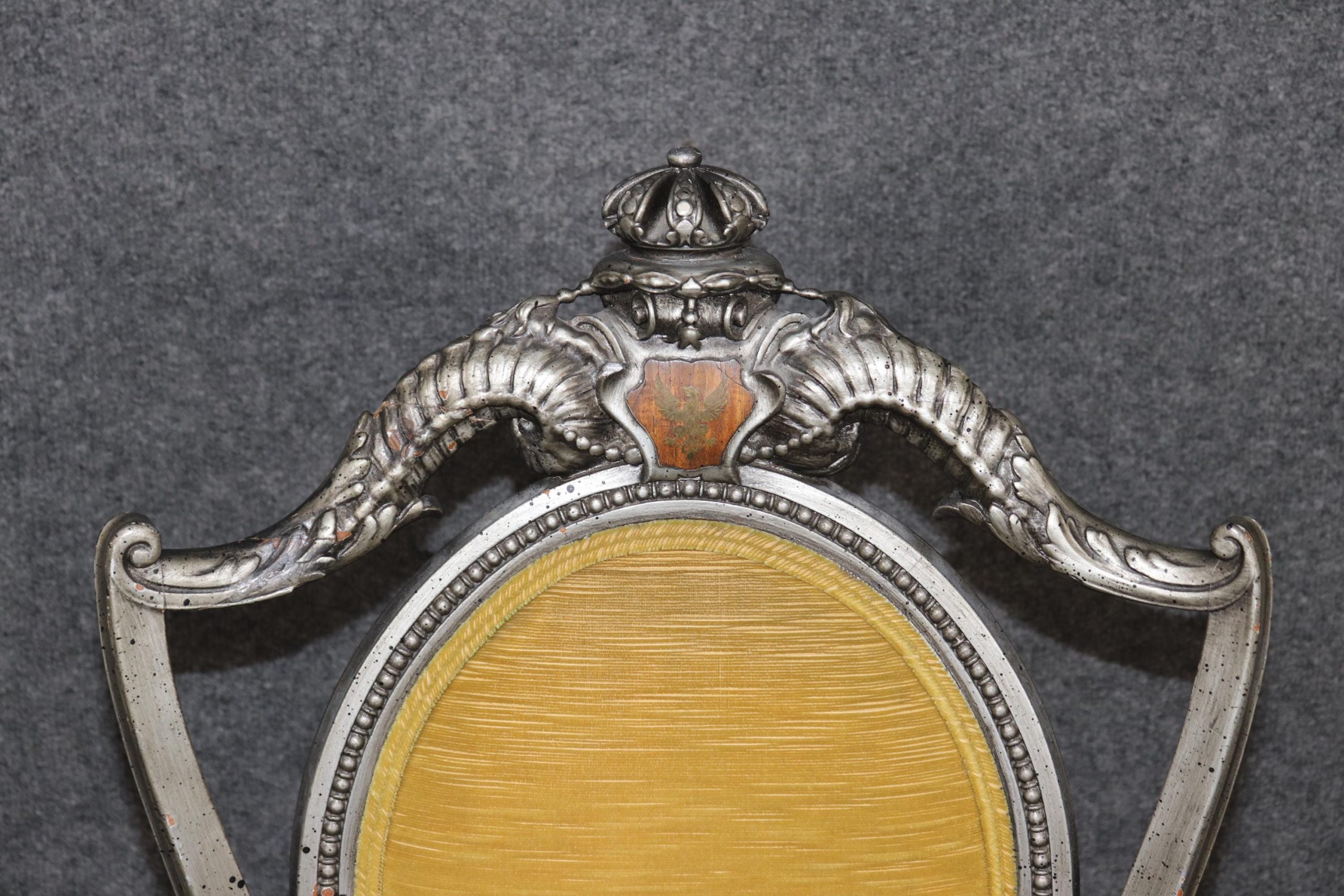 Antique Set of 12 English Carved Silver Gilt Ball and Claw Dining Side Chairs, Conference Chairs - Image 8