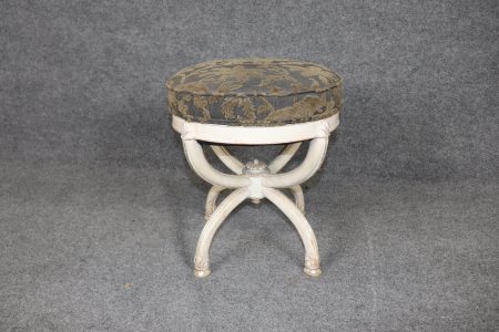 Vintage Directoire Style Paint Decorated and Silver Gilt Bench attributed to Maison Jansen, Stool