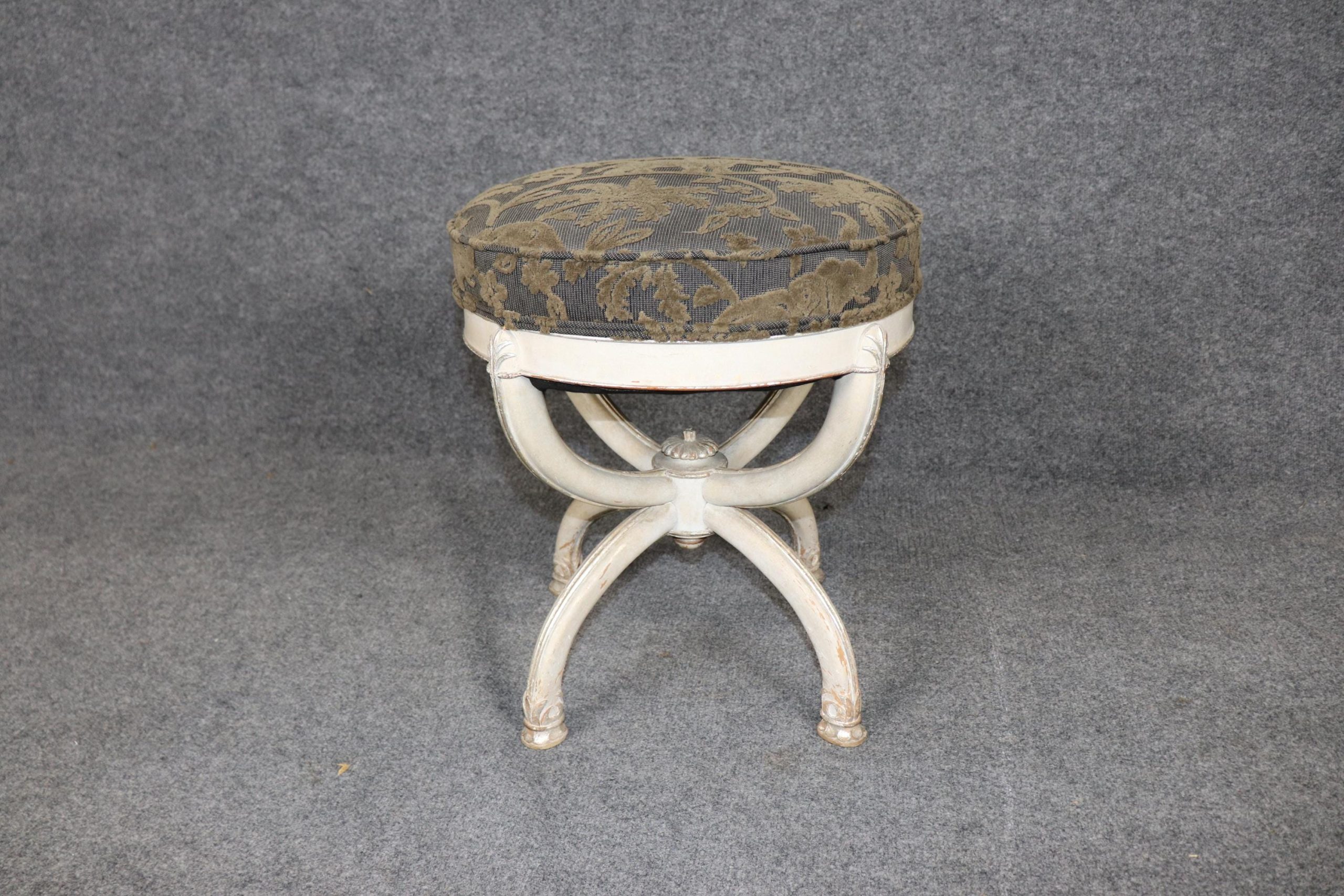 Vintage Directoire Style Paint Decorated and Silver Gilt Bench attributed to Maison Jansen, Stool