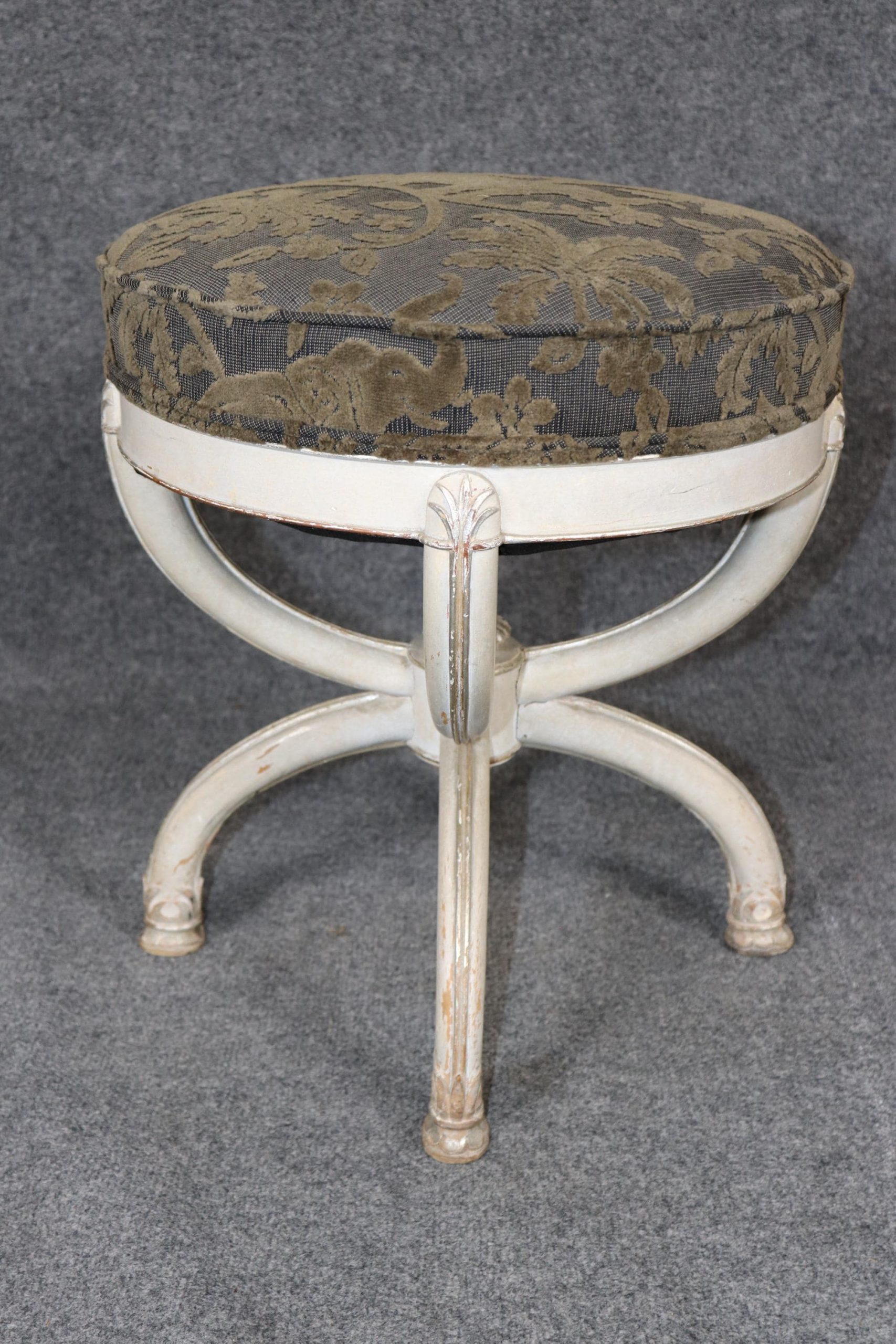 Vintage Directoire Style Paint Decorated and Silver Gilt Bench attributed to Maison Jansen, Stool - Image 3