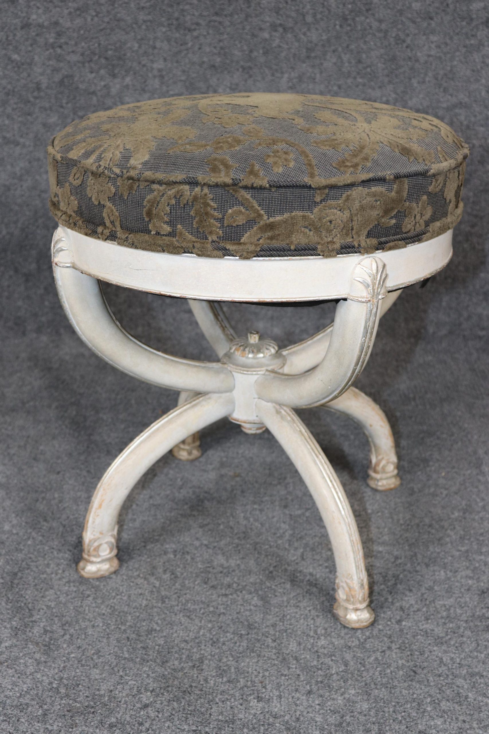 Vintage Directoire Style Paint Decorated and Silver Gilt Bench attributed to Maison Jansen, Stool - Image 4