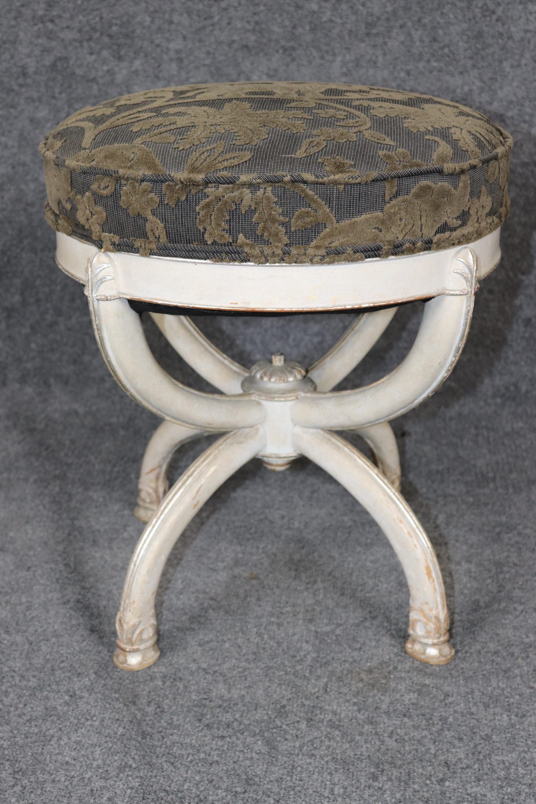 Vintage Directoire Style Paint Decorated and Silver Gilt Bench attributed to Maison Jansen, Stool - Image 10