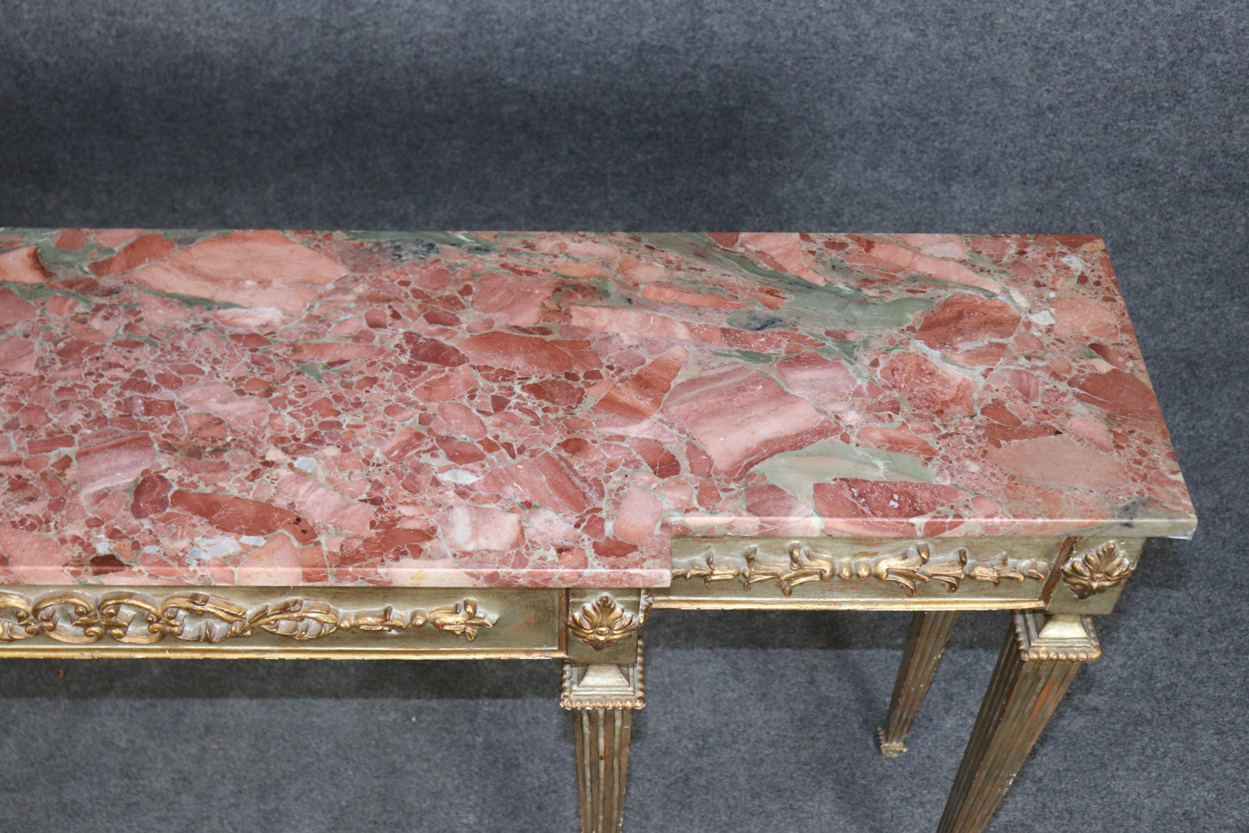 Italian Louis XVI Style Silver and Gold Gilt Marble Top Console Table - Sofa Table - Image 6