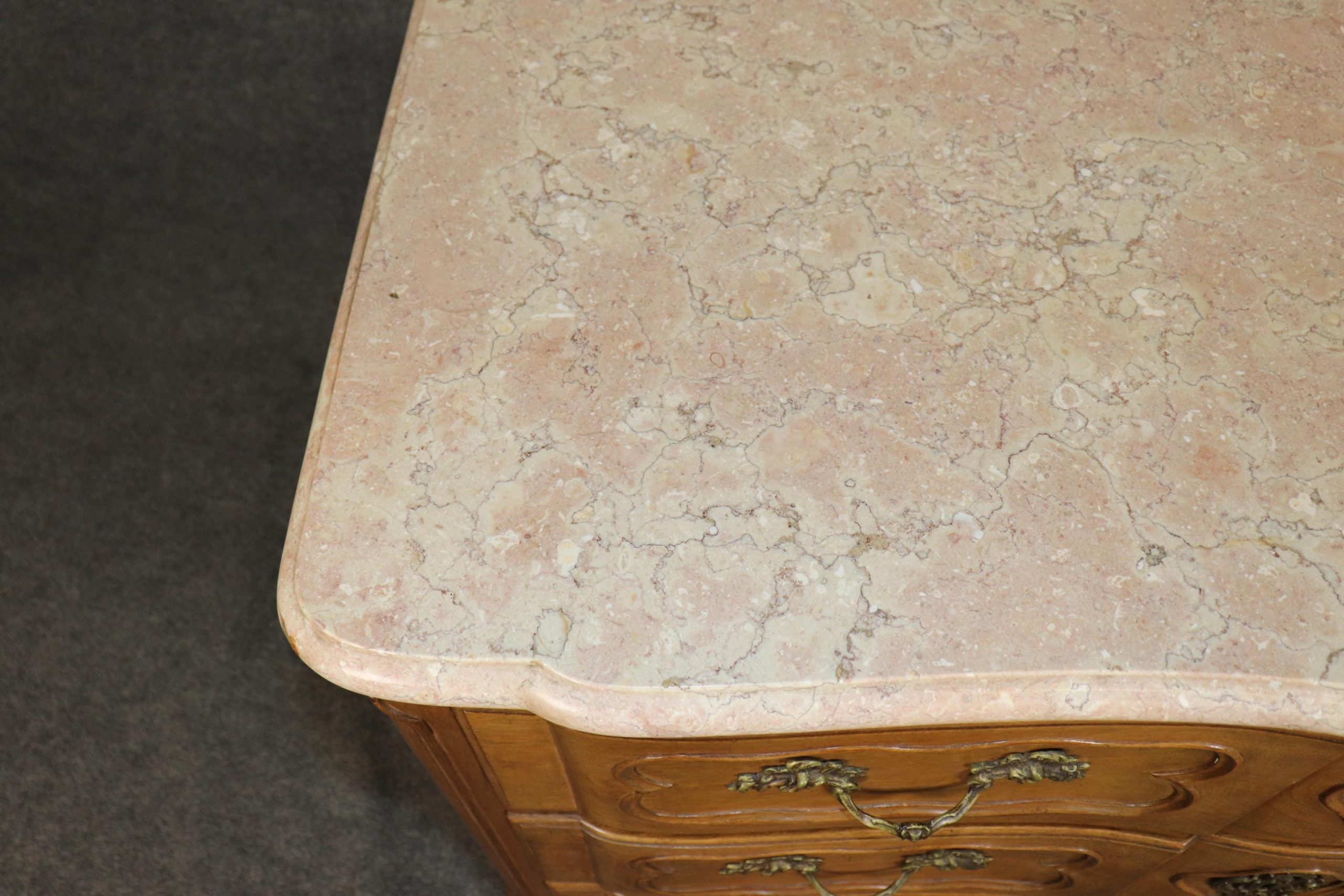 1960s Pair of Country French Louis XV Style Marble Top Commodes, Dressers - Image 10