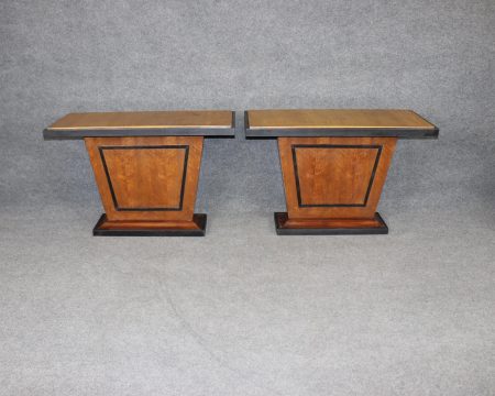 Antique French Art Deco Console Tables: Ruhlmann Style Sofa Tables, Pair