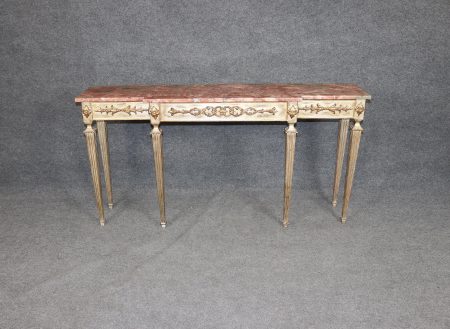 Italian Louis XVI Style Silver and Gold Gilt Marble Top Console Table - Sofa Table