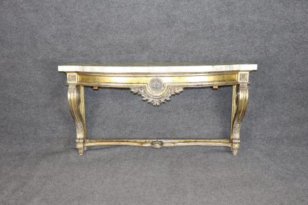 louis XVI Style Distressed Gold Gilt Faux Marble Top Wall Mounted Console Table, Entryway Table