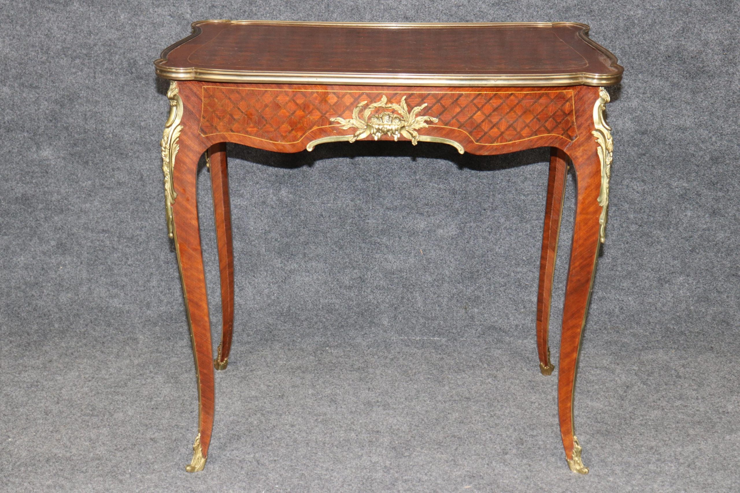 Antique Louis XV Style Bronze Mounted Inlaid End Table in the manner of Francois Linke, Side Table - Image 4