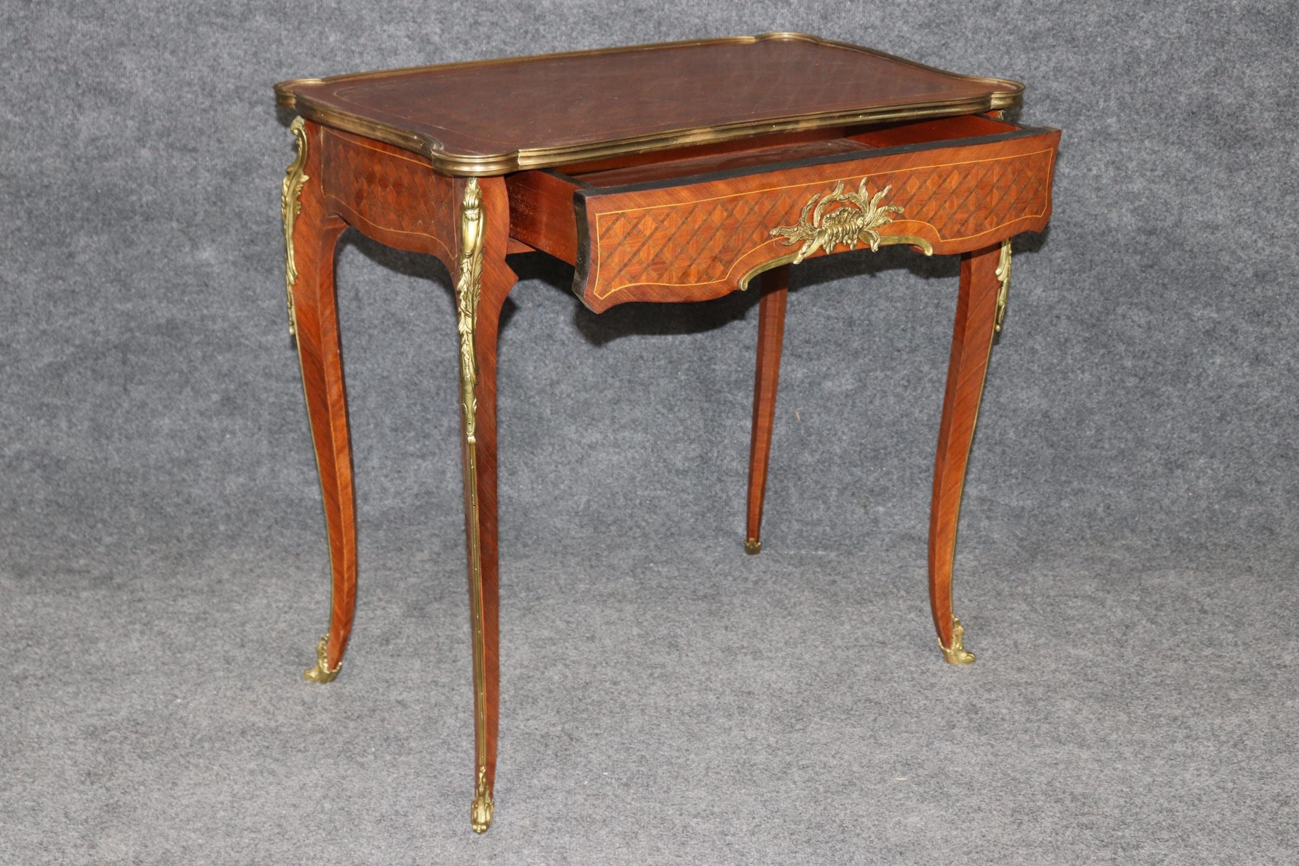 Antique Louis XV Style Bronze Mounted Inlaid End Table in the manner of Francois Linke, Side Table - Image 6