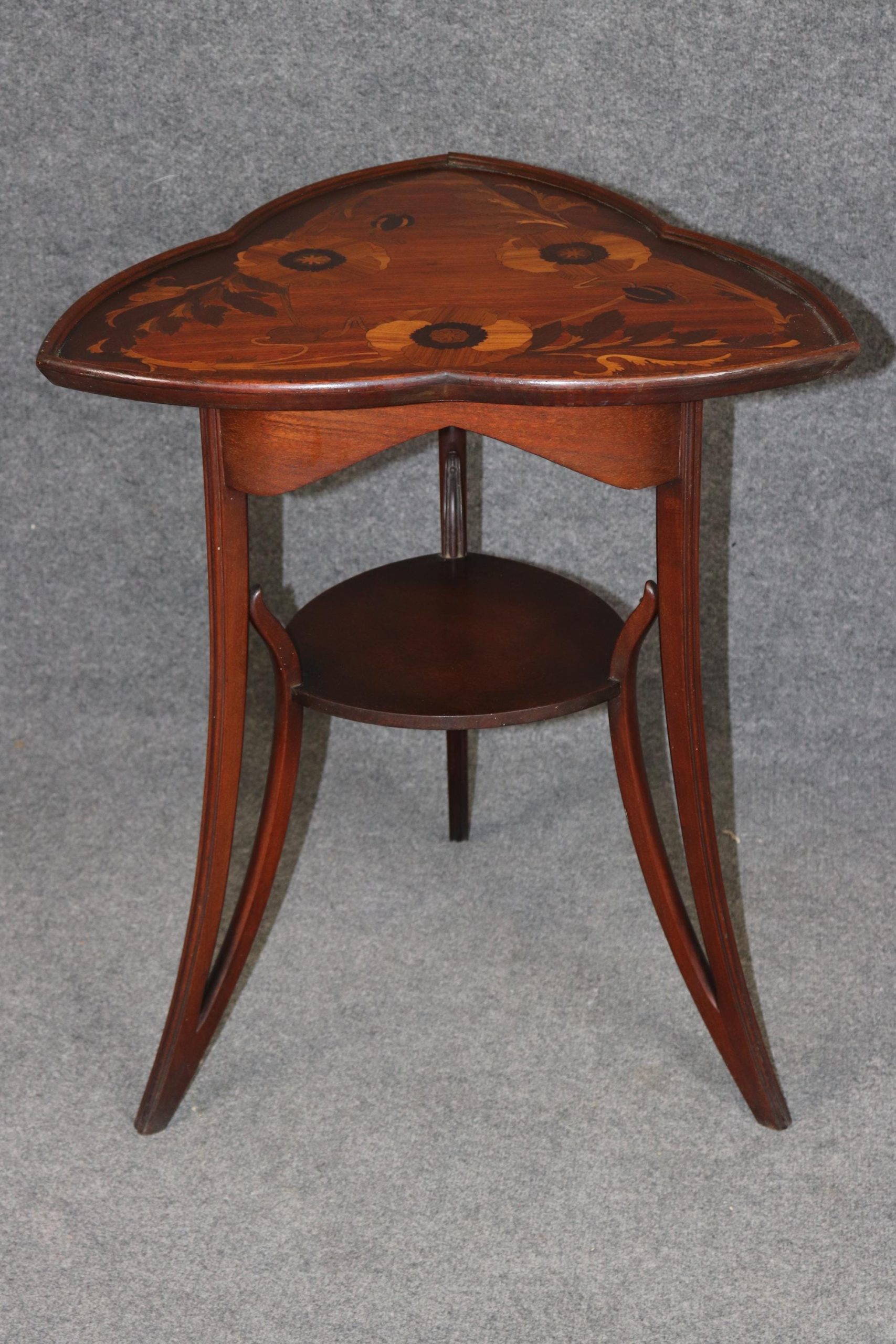 Antique French Art Nouveau Marquetry Inlaid End Table Attributed to Emile Galle, Side Table - Image 3