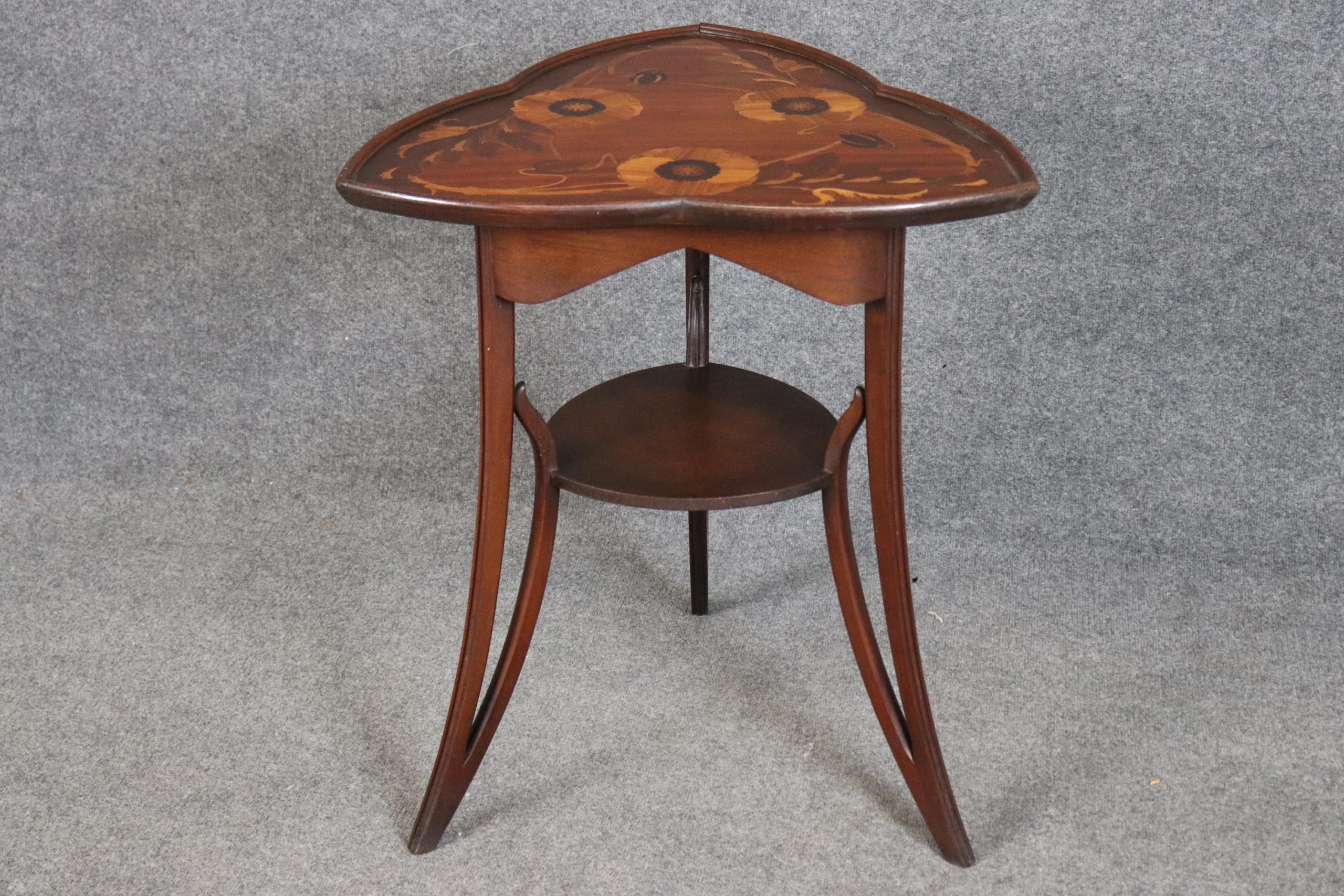 Antique French Art Nouveau Marquetry Inlaid End Table Attributed to Emile Galle, Side Table - Image 5