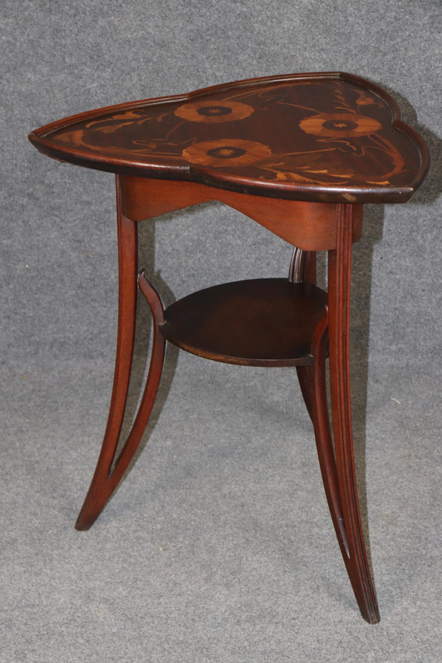 Antique French Art Nouveau Marquetry Inlaid End Table Attributed to Emile Galle, Side Table - Image 7