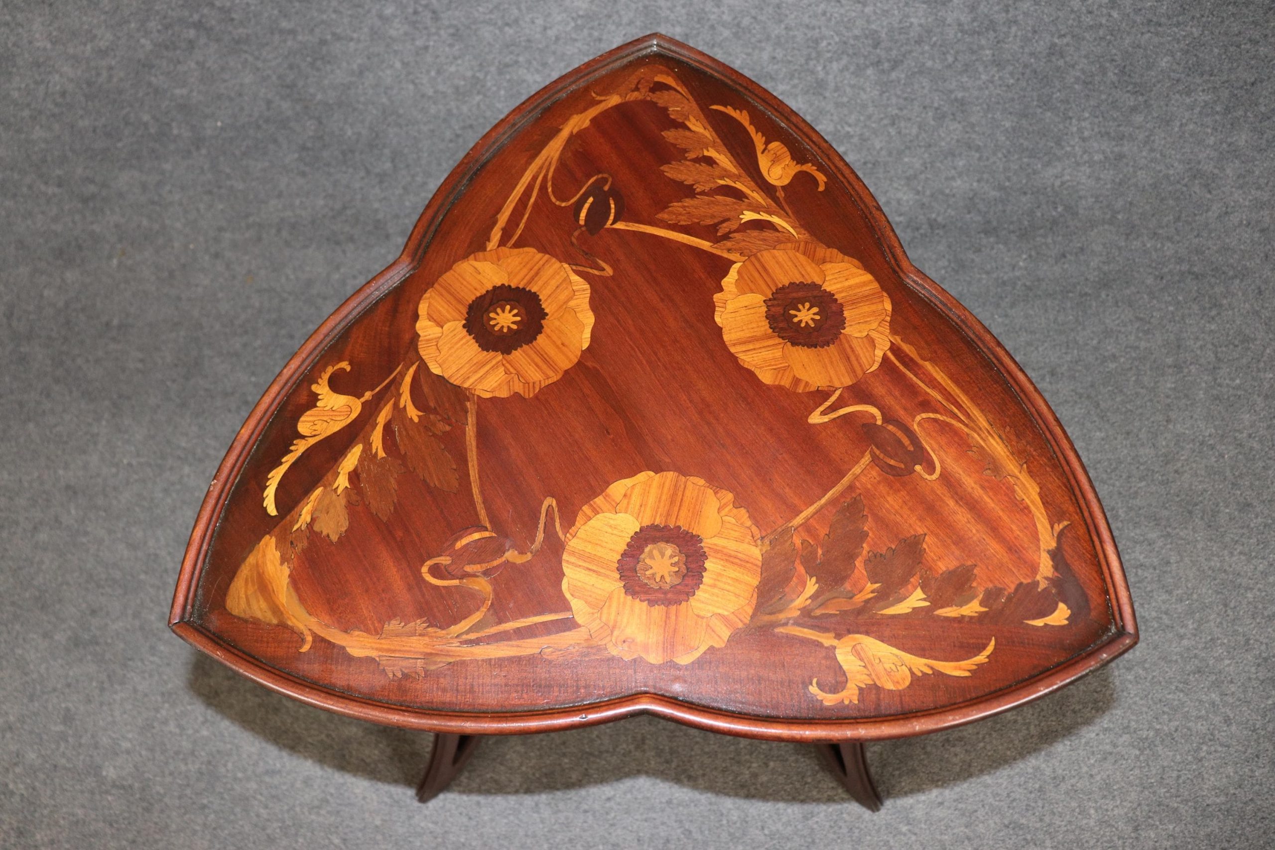 Antique French Art Nouveau Marquetry Inlaid End Table Attributed to Emile Galle, Side Table - Image 8