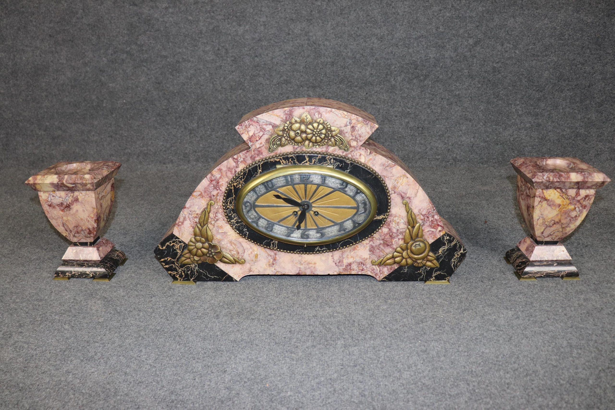 French Art Deco 3 Piece Clock Set, Mantle Clock - Image 2