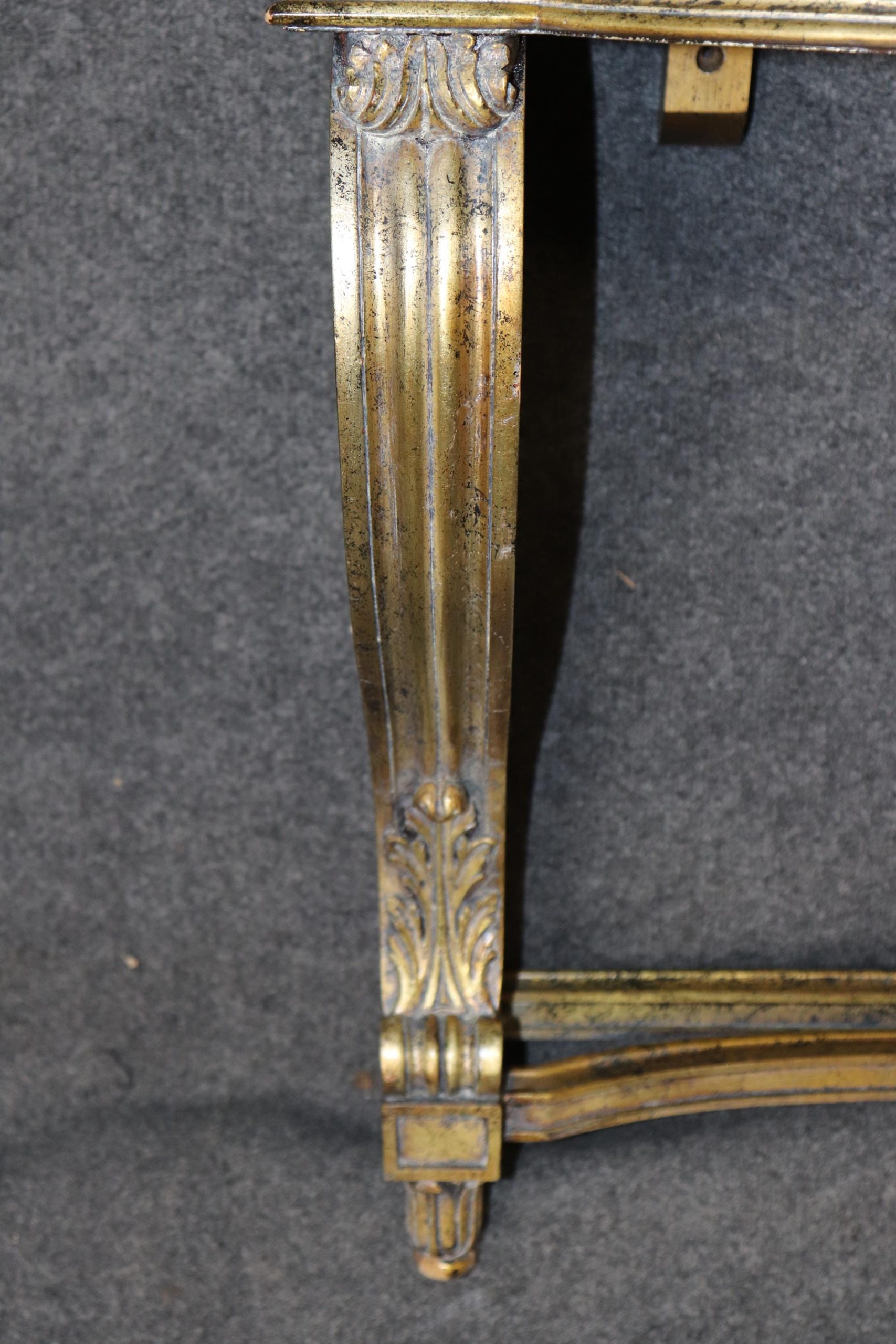 louis XVI Style Distressed Gold Gilt Faux Marble Top Wall Mounted Console Table, Entryway Table - Image 9