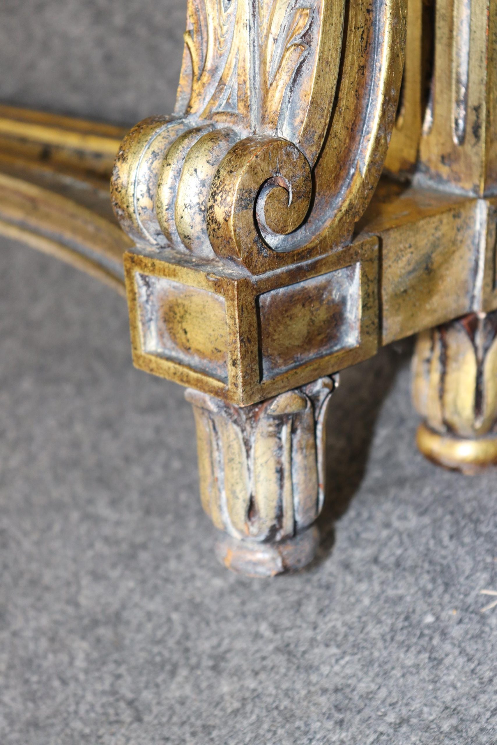 louis XVI Style Distressed Gold Gilt Faux Marble Top Wall Mounted Console Table, Entryway Table - Image 12