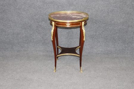 French Antique 19th Century Louis XV Style Bronze Mounted Marble Top End Table by Millet, Accent Table