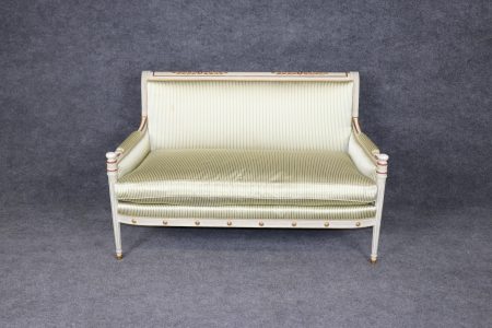 Vintage French Louis XVI Directoire Style Paint Decorated Settee attributed to Maison Jansen, Sofa