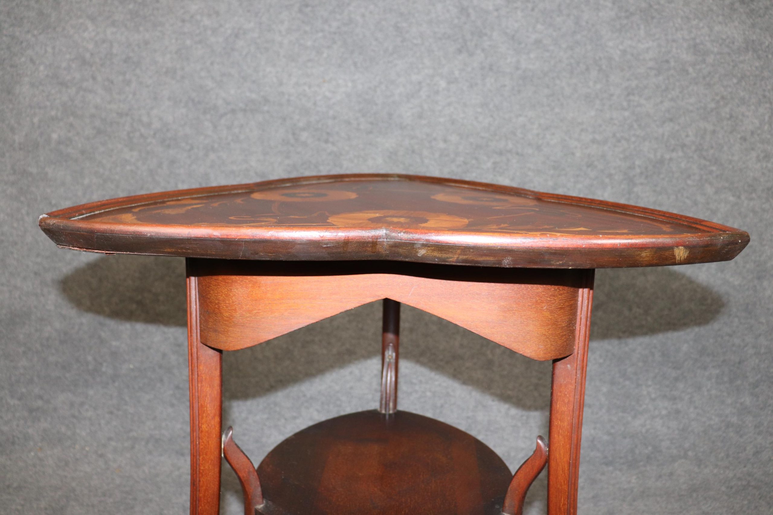 Antique French Art Nouveau Marquetry Inlaid End Table Attributed to Emile Galle, Side Table - Image 11