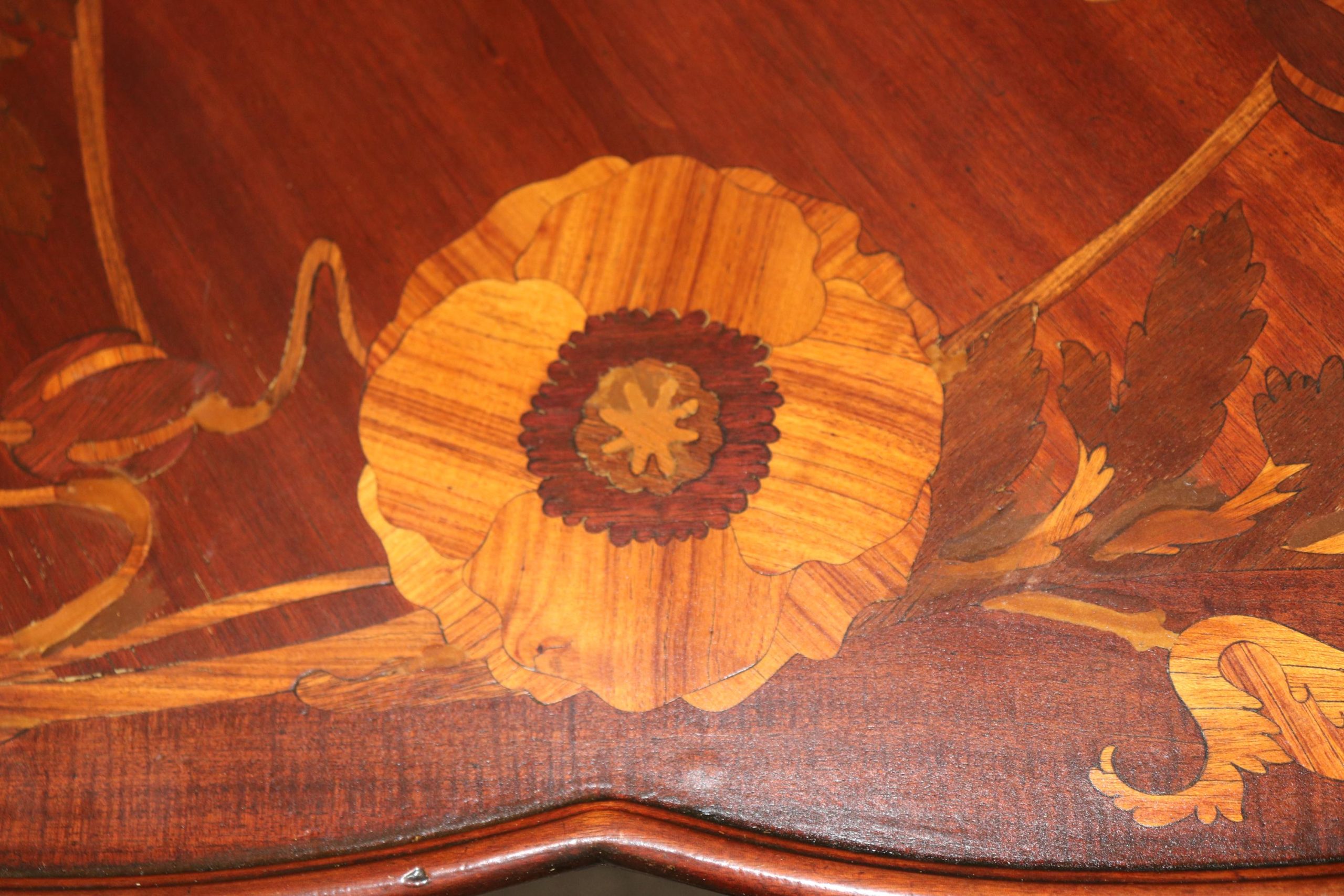 Antique French Art Nouveau Marquetry Inlaid End Table Attributed to Emile Galle, Side Table - Image 12