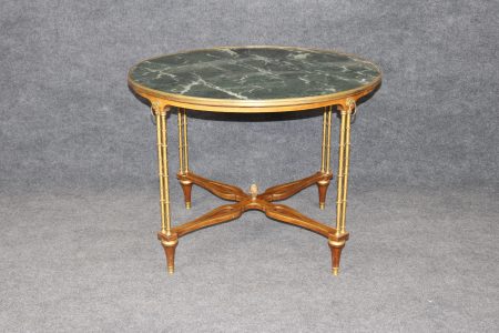 French Louis XVI Style Bronze Ormolu Mounted Marble Top Center Table in the manner of Adam Weisweiler, Vintage