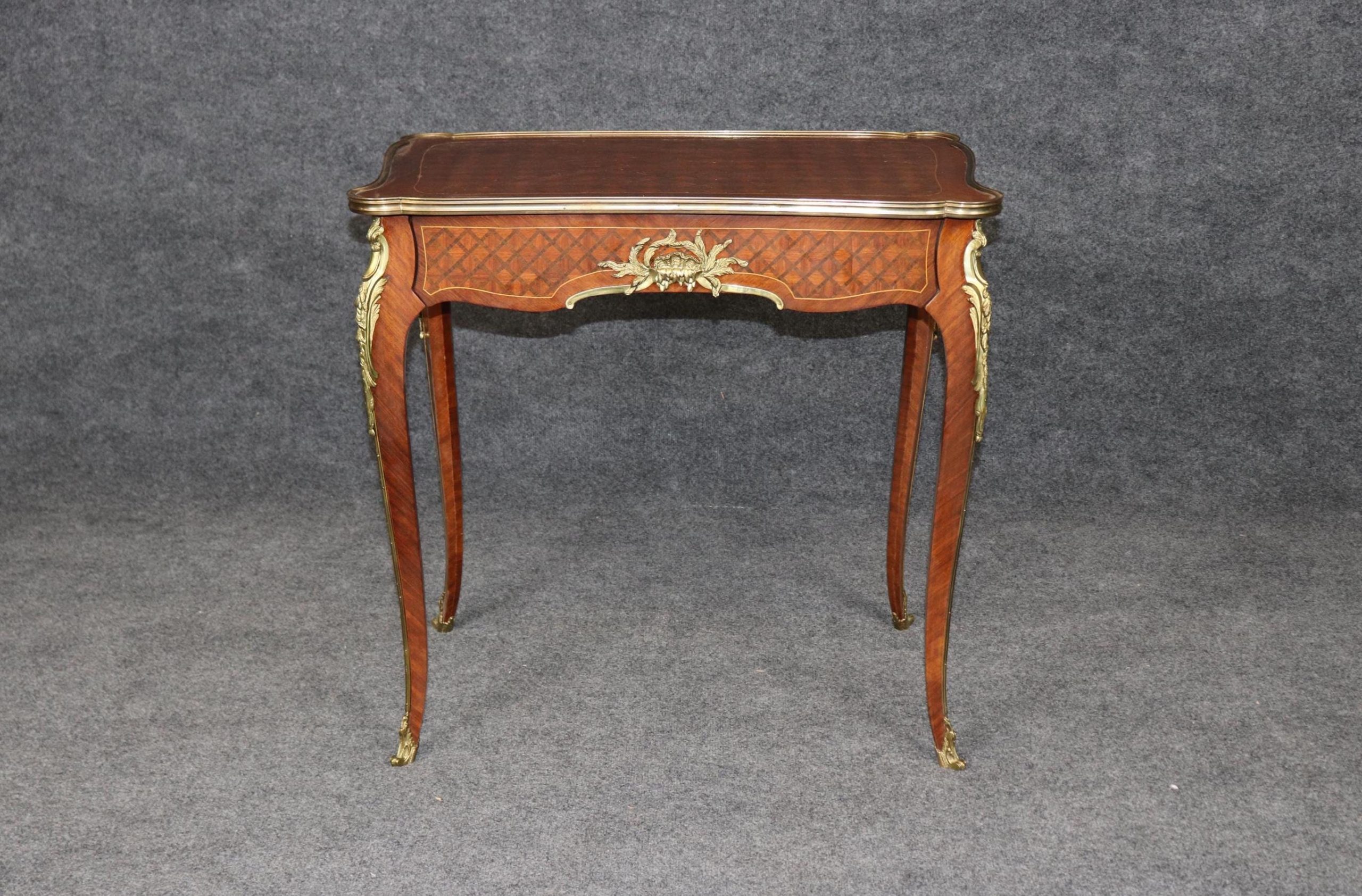 Antique Louis XV Style Bronze Mounted Inlaid End Table in the manner of Francois Linke, Side Table