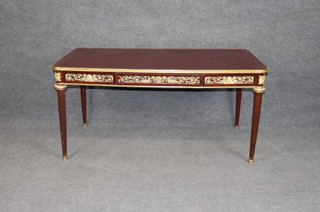 Antique French Louis XVI Style Bronze Ormolu Mounted Leather Top Desk by Millet, Writing Desk