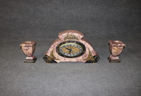French Art Deco 3 Piece Clock Set, Mantle Clock