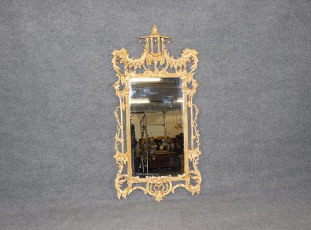 Italian Vintage Gilt Carved Chinese Chippendale Style Mirror, Gold Mirror
