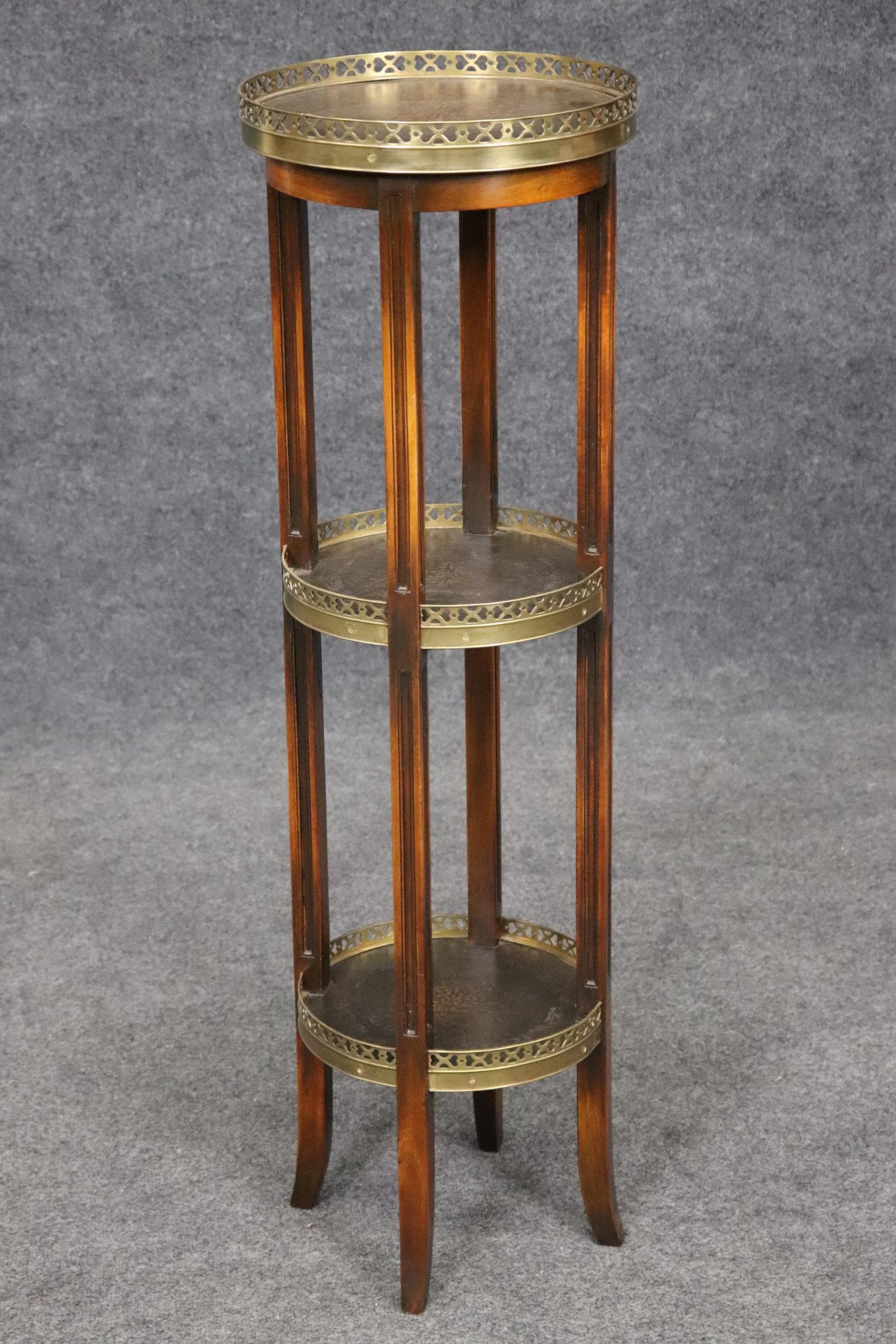 Vintage Maitland Smith Attributed 3 Tier Pedestal Table, Plant Stand