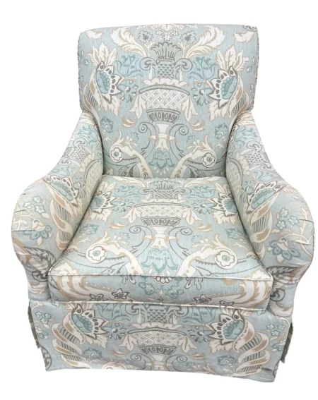 Swivel Rocker club chair in coastal, soft color palette