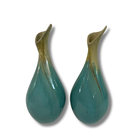 Set of 2 Mid-Century Modern Glazed Pottery Vases